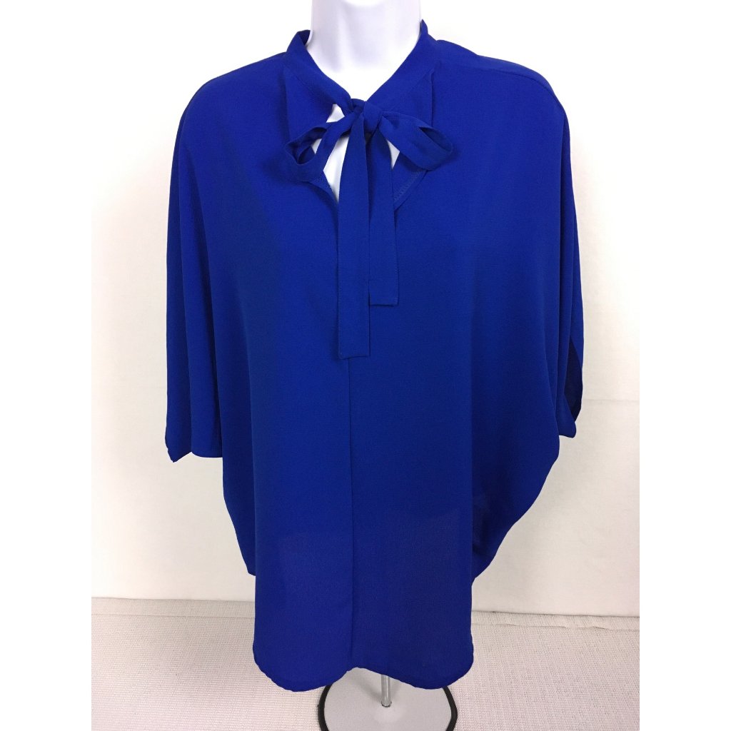 Angashion Top Size M Blue Bow Tie Blouse Short Sleeves